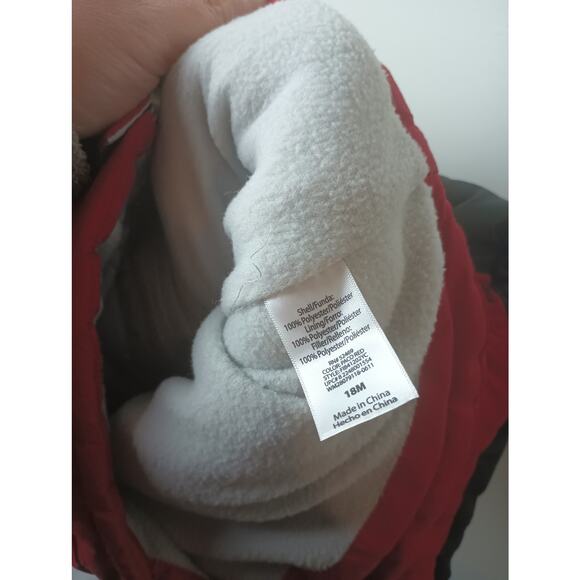 Faded Glory Red Black Infant Puffer Jacket Size 18 Months Fleece lined - Picture 4 of 4